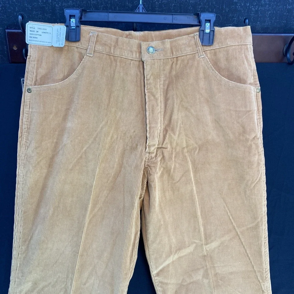 Vtg Brittania Tan Brown Corduroy Pants Slacks 36 Long Flare NWT Raw Hem 2482-8